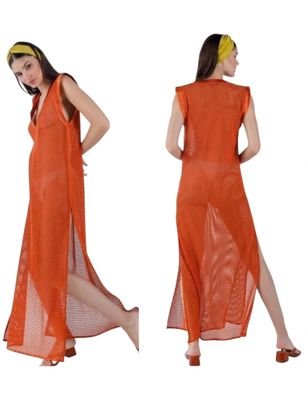 My Beachy Side Camila Dress Orange Flame Size S NWT Made in Turkey Satin Trim